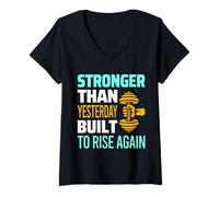 Femme Plus fort qu'hier - Style de motivation fitness et gym T-Shirt avec Col en V