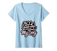 Femme Plus je connais les hommes, plus j'aime mon chien Pink Paw Lover T-Shirt avec Col en V