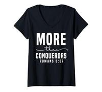 Femme Plus Que vainqueurs - Romains 8:37 Inspiration T-Shirt avec Col en V