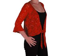 Femme Plus Size Mesh Dentelle Casual 3/4 Sleeve Tie Shrug Bolero Cardigan Top