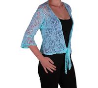 Femme Plus Size Mesh Dentelle Casual 3/4 Sleeve Tie Shrug Bolero Cardigan Top