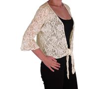 Femme Plus Size Mesh Dentelle Casual 3/4 Sleeve Tie Shrug Bolero Cardigan Top