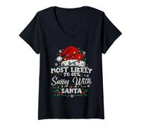 Femme Plus susceptible de Devenir Impertinent avec Le Père Noël Assorti à Noël Familial T-Shirt avec Col en V