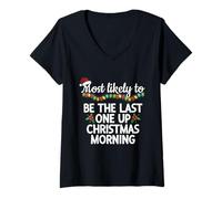 Femme Plus susceptible d'être Le dernier Matin de Noël drôle T-Shirt avec Col en V