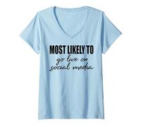 Femme Plus susceptible d'être mis en ligne sur les réseaux sociaux amis et la famille T-Shirt avec Col en V