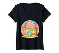 Femme Plus Tard Gator Sunshine and Summer Vibes Dernier Jour d'école T-Shirt avec Col en V