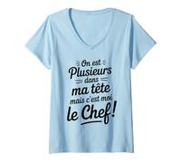 Femme Plusieurs Dans Ma Tête C’est Moi Le Chef Humour Voix Drôle T-Shirt avec Col en V