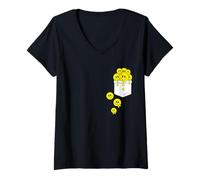 Femme Pocket Yellow Smile Faces Melting Happiness Graphic Designs T-Shirt avec Col en V