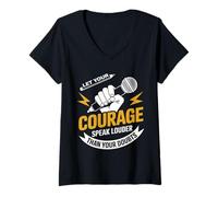 Femme Poésie Slam Laissez Votre Courage Parler Plus Fort Slam Poésie T-Shirt avec Col en V