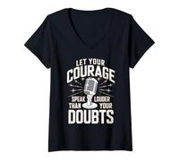 Femme Poésie Slam Laissez Votre Courage Parler Plus Fort Slam Poésie T-Shirt avec Col en V