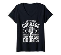 Femme Poésie Slam Laissez Votre Courage Parler Plus Fort Slam Poésie T-Shirt avec Col en V