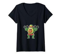 Femme Poids de levage d'avocat Kawaii Végétarien Vegan Bodybuilder T-Shirt avec Col en V