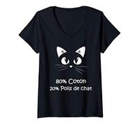 Femme Poils de chat en coton - traces de chat - dictons de chat T-Shirt avec Col en V