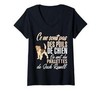 Femme Poils de Chien Paillettes de Jack Russell T-Shirt avec Col en V