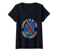 Femme Poinçon My Soul Congo Kinshasa Drapeau RDC Pride T-Shirt avec Col en V