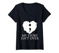 Femme Point-Virgule My Story ISN´t Over Point-Virgule T-Shirt avec Col en V