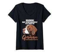 Femme Pointeur Allemand à Poil Court T-Shirt avec Col en V