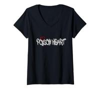 Femme Poison Heart Graffiti Red Love Urban Art Design T-Shirt avec Col en V