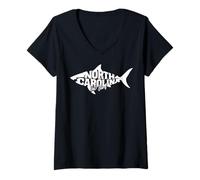 Femme Poisson Caroline du Nord Oak Island Silhouette Graphic OKI T-Shirt avec Col en V