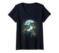 Femme Poisson de Bar Volant sous la Lune terrestre pour Les Amateurs de Poissons T-Shirt avec Col en V