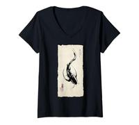 Femme Poisson koï Japonais Art Vintage Zen persévérance Cadeau T-Shirt avec Col en V