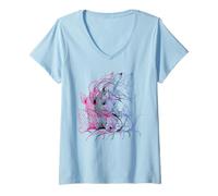 Femme Poisson Koï Japonais Effet pailleté, esthétique Vaporwave T-Shirt avec Col en V