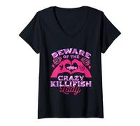 Femme Poisson-mouillé Crazy Killfish Lady T-Shirt avec Col en V