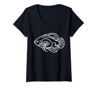 Femme Poisson Oscar Line Art Aquariophile T-Shirt avec Col en V