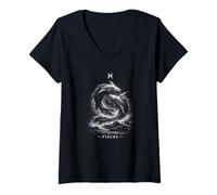 Femme Poissons Le Poisson jumeau et marées du Zodiaque T-Shirt avec Col en V