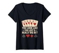 Femme Poker Player Cards Joueur de Cartes Drôle Casino Vintage T-Shirt avec Col en V