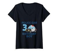 Femme Police Car Troisième Anniversaire Garçon T-Shirt avec Col en V