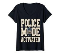 Femme Police Mode Police T-Shirt avec Col en V