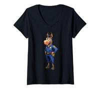 Femme Policier âne T-Shirt avec Col en V