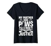 Femme Policier : Mon Partenaire a des Pattes et Un Nez pour Que Justice Soit Faite T-Shirt avec Col en V