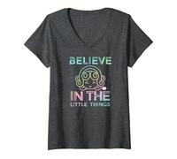 Femme Polly Pocket Believe in The Little Things T-Shirt avec Col en V, Chiné Foncé, M