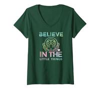 Femme Polly Pocket Believe in The Little Things T-Shirt avec Col en V, Vert Forêt, M
