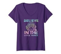 Femme Polly Pocket Believe in The Little Things T-Shirt avec Col en V, Violet, XL