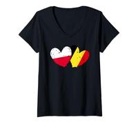 Femme Pologne Belgique Love Heart Polonais Belge Double Nationalité T-Shirt avec Col en V