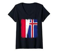 Femme Pologne Islande Demi Drapeau Polonais Islandais Jersey T-Shirt avec Col en V