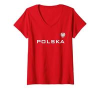 Femme Polska Drapeau de la Pologne Style maillot de sport T-Shirt avec Col en V
