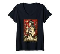 Femme Poludnica Slave Folk Païen Mythe Sorcière Art T-Shirt avec Col en V