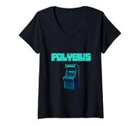 Femme Polybius Retro Arcade Urban Legend Geek, culte du Jeu vidéo des années 80 T-Shirt avec Col en V