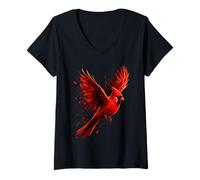 Femme Polygone géométrique Rouge Cardinal Bas Poly Observation des Oiseaux T-Shirt avec Col en V
