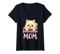 Femme Pom Mom Chien Poméranien Mama Cute Puppy T-Shirt avec Col en V