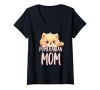 Femme Pom Mom Chien Poméranien Mama Cute Puppy T-Shirt avec Col en V