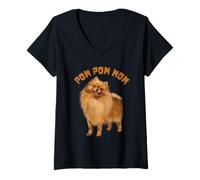 Femme POM POM MOM - Adorable Amant Chien Poméranie T-Shirt avec Col en V