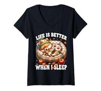 Femme Pomeranian Dog for Fall Women Like Pom Mom Cute Autumn Sleep T-Shirt avec Col en V