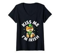 Femme Pomeranian Dog Lovers Kiss Me I'm Irish Tee St Patrick Day T-Shirt avec Col en V