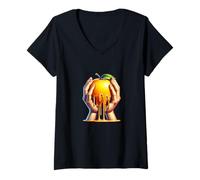 Femme Pomme Amour Pommes Fruits dans la Main Art Cadeaux Artistes T-Shirt avec Col en V