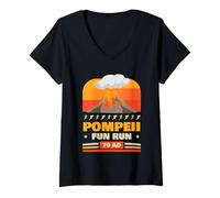 Femme Pompéi Fun Run Geography Volcanologist Volcanology Volcano T-Shirt avec Col en V